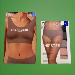 Black Bow 5‑Pk Seamless Underwear + 2‑Pc Layer Zero Seamless Bra L Tagless NIB